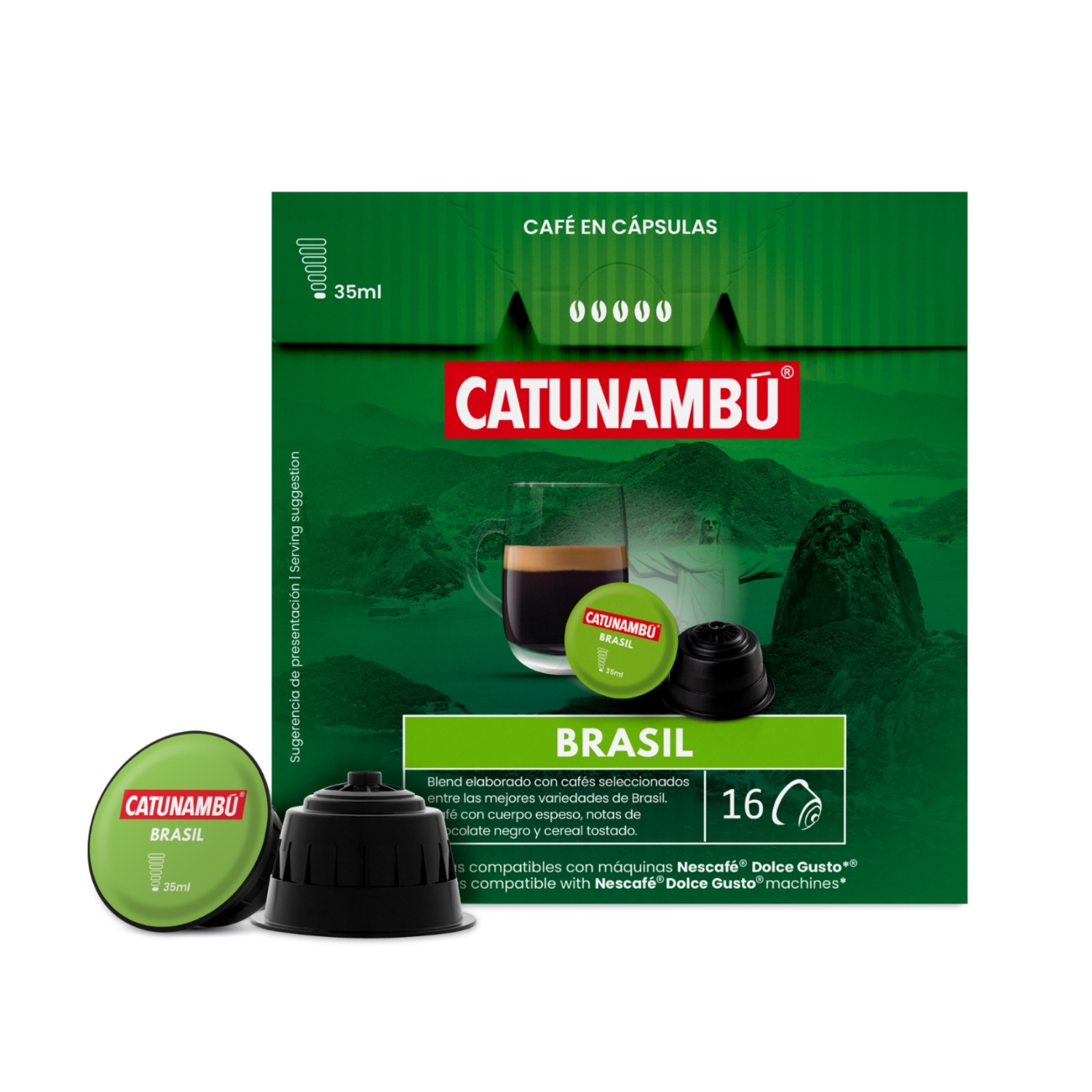 Paquete de 16 cápsulas Brasil compatibles con Dolce Gusto.
