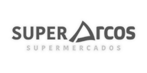 Detalle del logo de Super Arcos Supermercados en tonos grises.