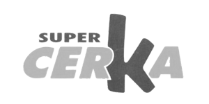 Detalle del logo de Super Cerka en tonos grises.