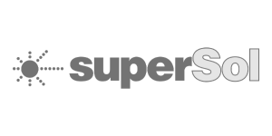 Detalle del logo de Super Sol en tonos grises.